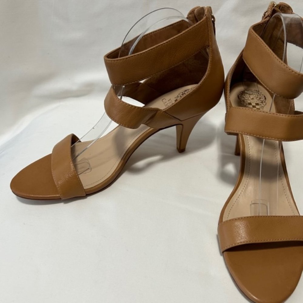 Vince Camuto style Megan Strappy Cognac Heels with back Zipper Closure - Picture 2 of 12